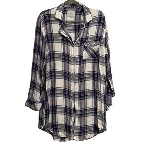 Rails Sleep Shirt Button Down Plaid White Sky Mauve Rayon Sleepwear Dress Medium